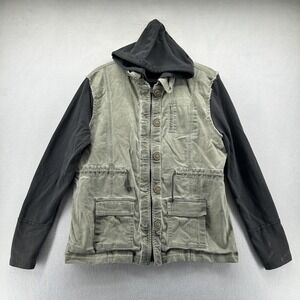 BKE Jacket Mens Large Green Canvas Hooded‎ Military Field Utility Zip Jacket